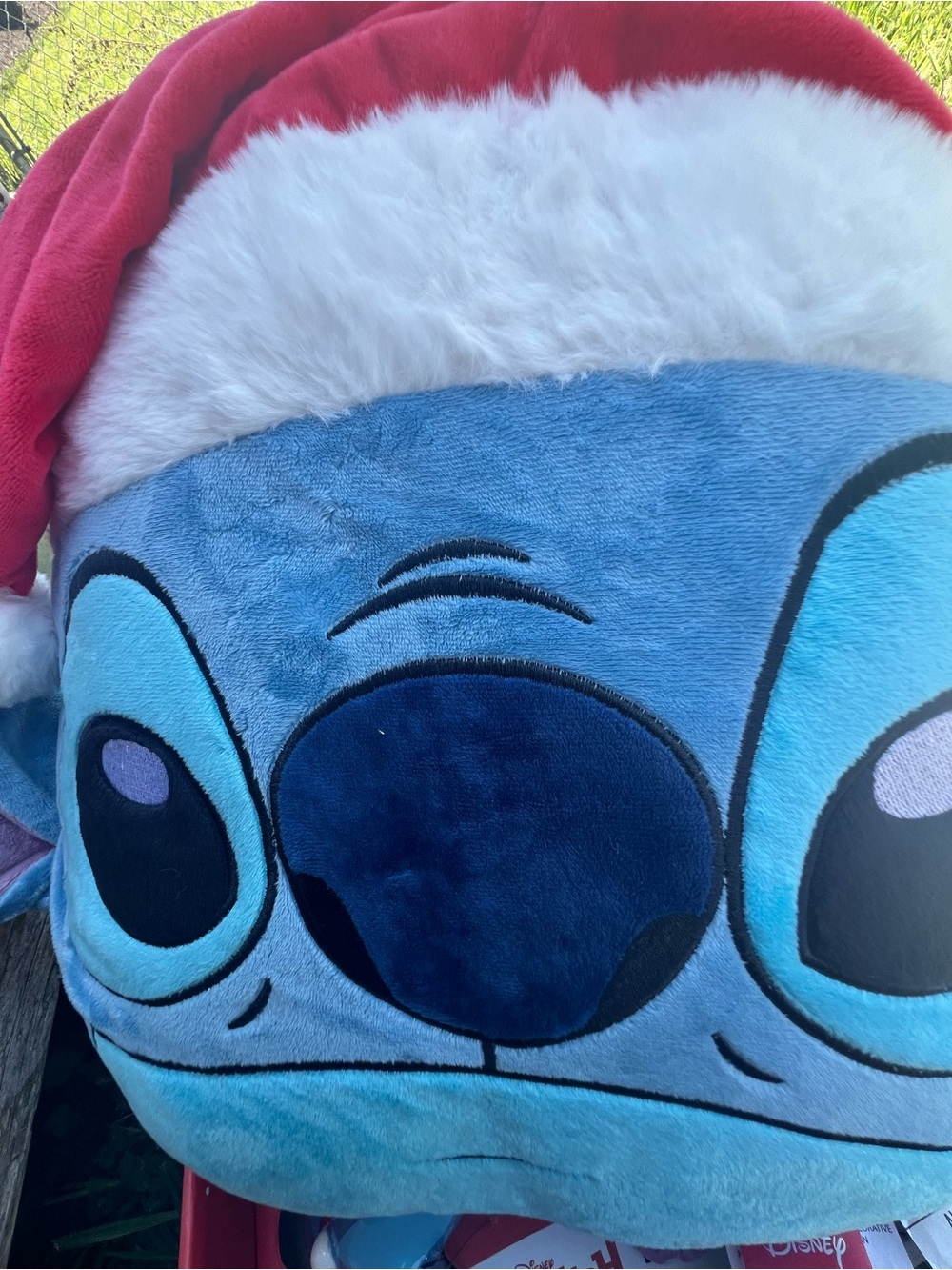 Disney Blue Stitch Pillow with Red & White Santa  Hat
